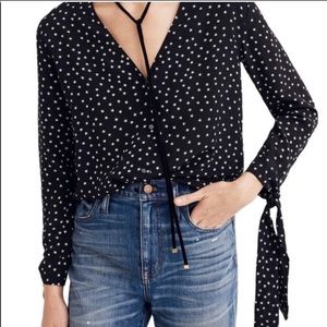 Madewell Silk Starry v-neck tie sleeve shirt XXS